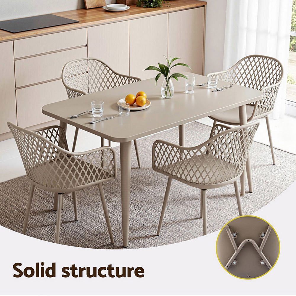 Outdoor Dining Chairs Set – Water and UV-Resistant Coffee PP Lounge Chairs, 4-Pack