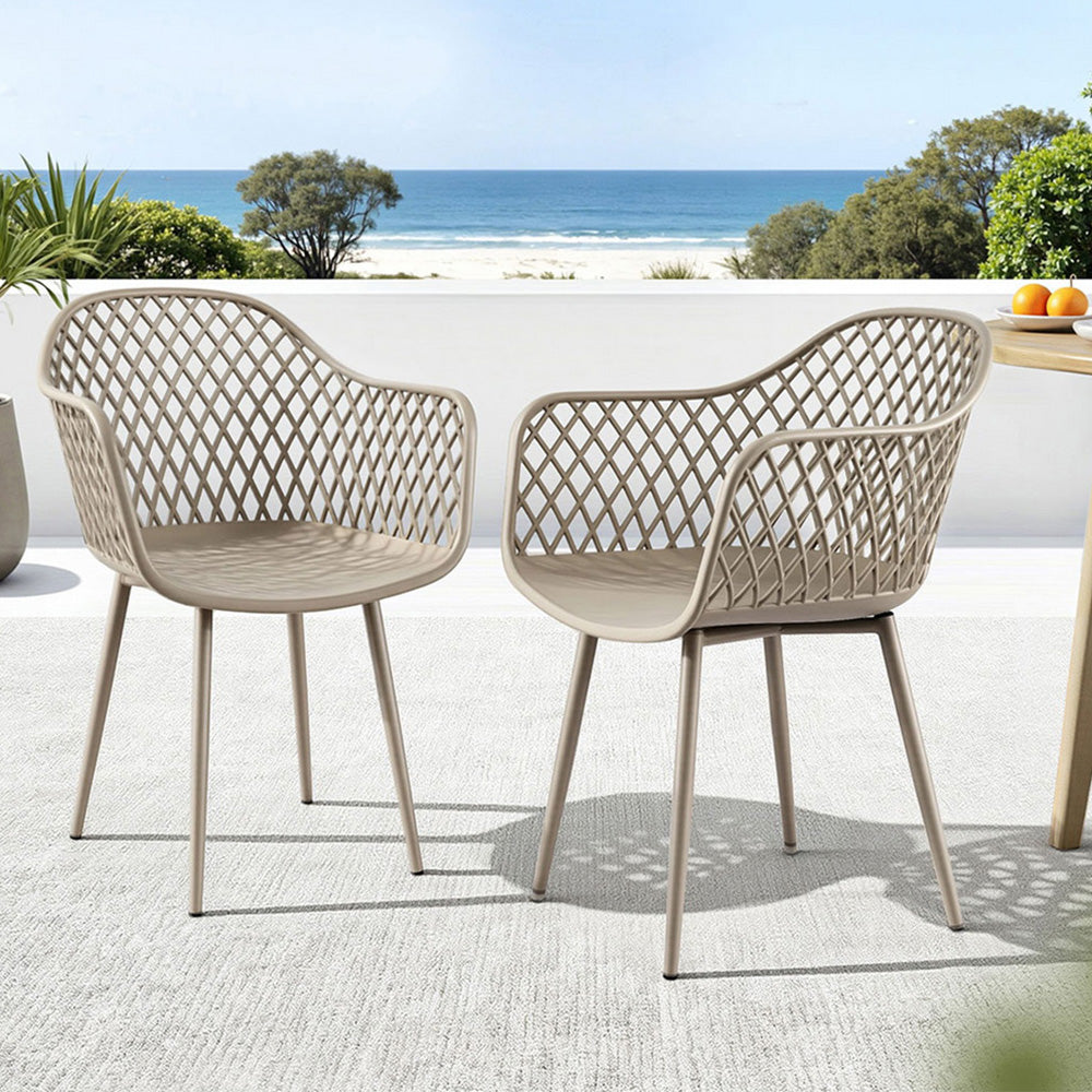 Outdoor Dining Chairs Set – Water and UV-Resistant Coffee PP Lounge Chairs, 4-Pack