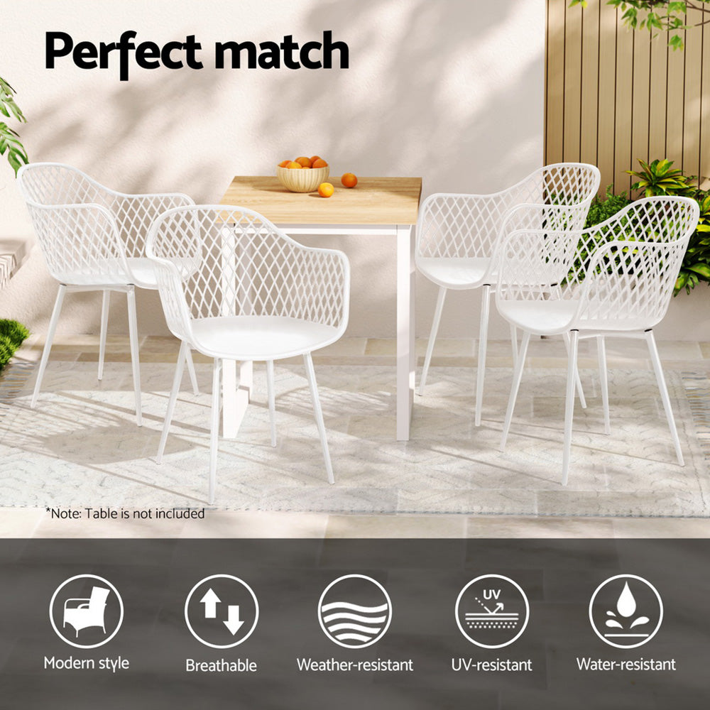 Outdoor Dining Chairs – Water and UV Resistant, White PP, Set of 4