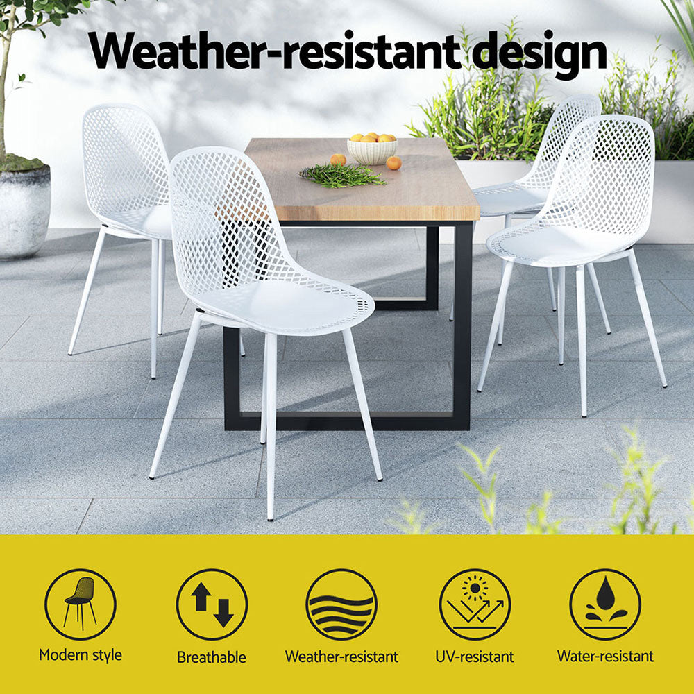 Outdoor Dining Chairs Set – Water and UV Resistant, White, PP Frame