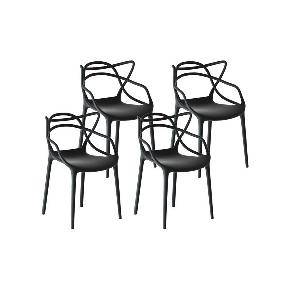 Outdoor Stackable Dining Chairs – Portable, Water-Resistant PP, Black, Set of 4