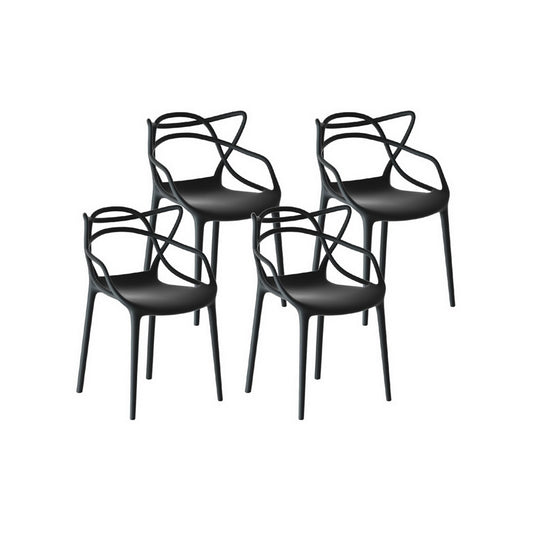 Outdoor Stackable Dining Chairs – Portable, Water-Resistant PP, Black, Set of 4
