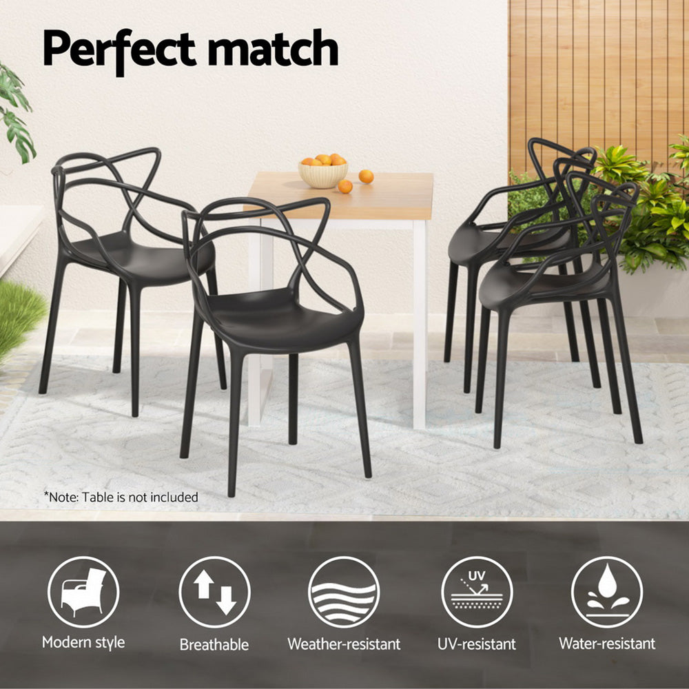 Outdoor Stackable Dining Chairs – Portable, Water-Resistant PP, Black, Set of 4
