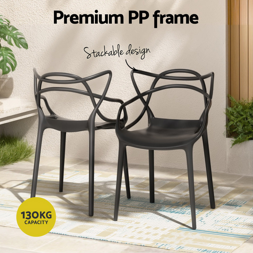 Outdoor Stackable Dining Chairs – Portable, Water-Resistant PP, Black, Set of 4