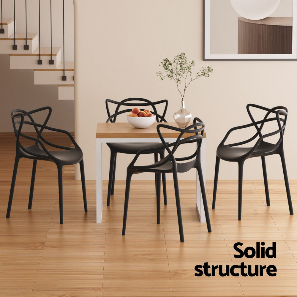 Outdoor Stackable Dining Chairs – Portable, Water-Resistant PP, Black, Set of 4