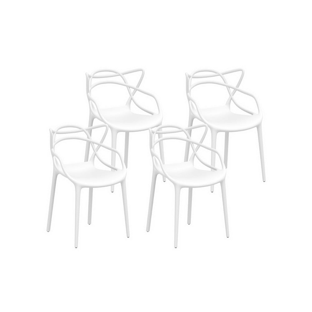 TWSC 4PC Outdoor Dining Chairs PP Portable Stackable Chair Patio Furniture White