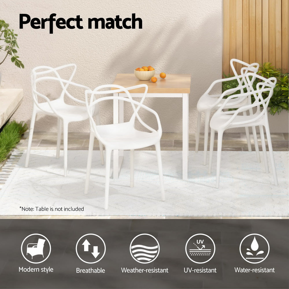 TWSC 4PC Outdoor Dining Chairs PP Portable Stackable Chair Patio Furniture White