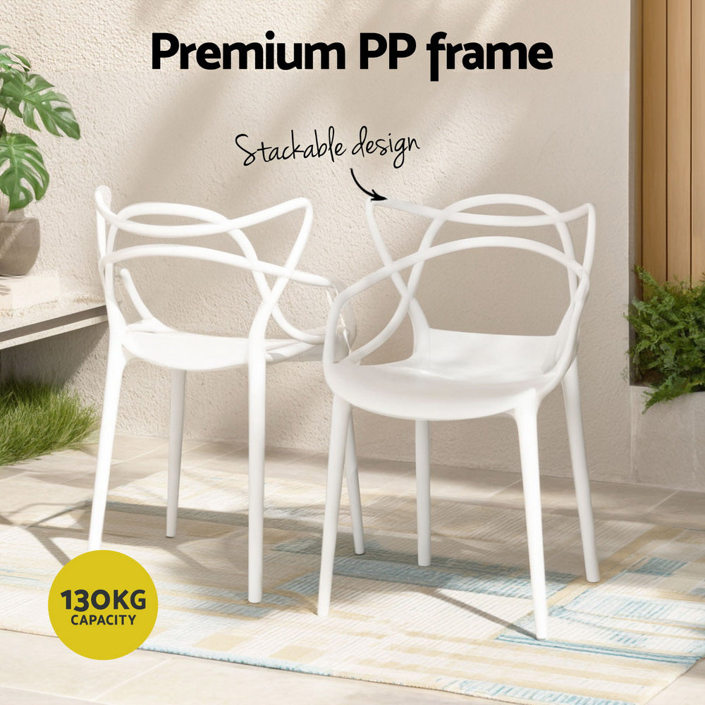 TWSC 4PC Outdoor Dining Chairs PP Portable Stackable Chair Patio Furniture White