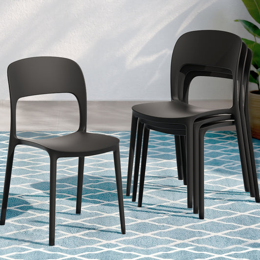 TWSC 4PC Outdoor Dining Chairs Stackable PP Patio Chair Garden Furniture Black