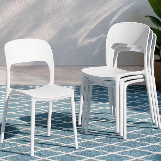 TWSC 4PC Outdoor Dining Chairs Stackable PP Patio Chair Garden Furniture White