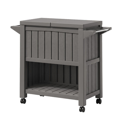TWSC Outdoor Storage Cabinet Box 80L Ice Bucket Cooler Rolling Serving Cart Kitchen Trolley Brown