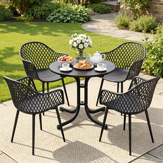 TWSC 5PCS Outdoor Dining Set Table and Chairs Patio Furniture Garden Diamond Black