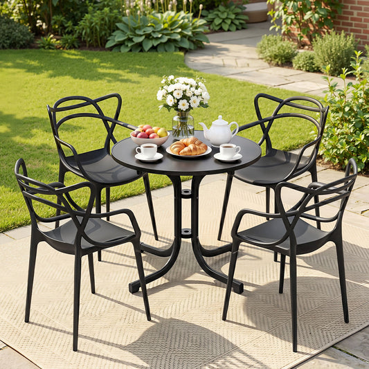 TWSC 5PCS Outdoor Dining Set Table and Chairs Garden Patio Furniture Entwine Black