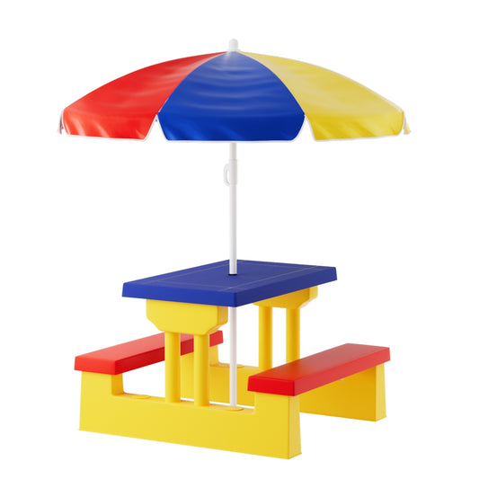 Kids Table and Chairs Set with Adjustable Umbrella – Multicolour, Indoor & Outdoor