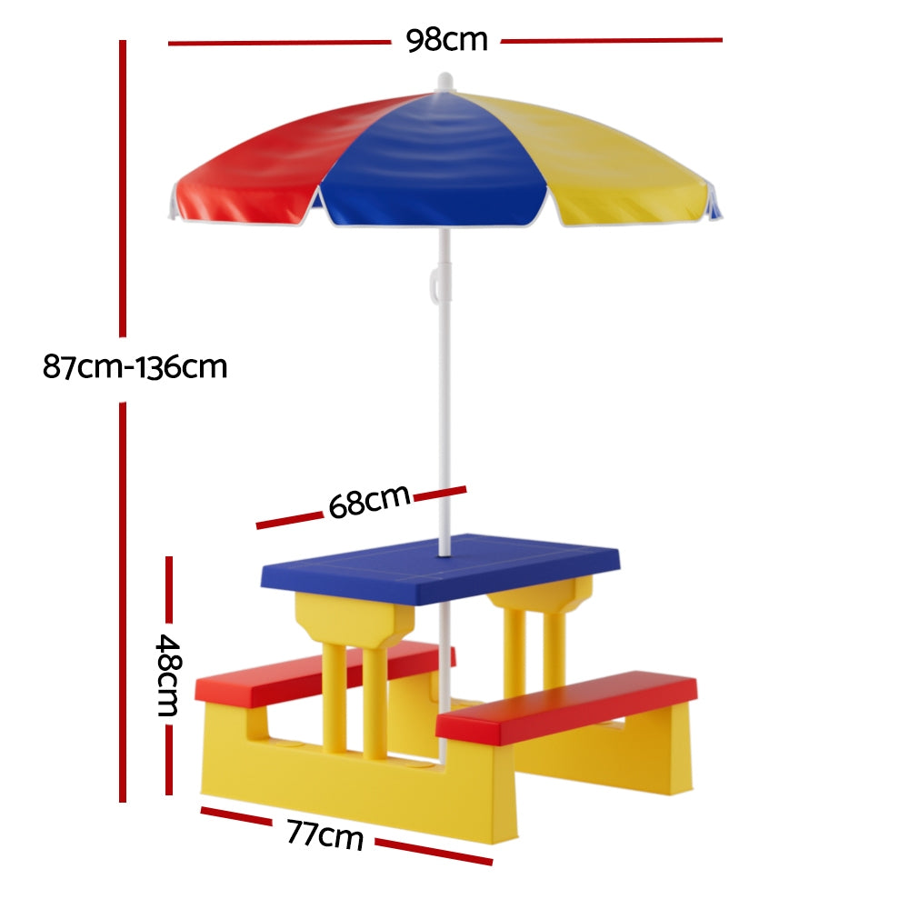 Kids Table and Chairs Set with Adjustable Umbrella – Multicolour, Indoor & Outdoor
