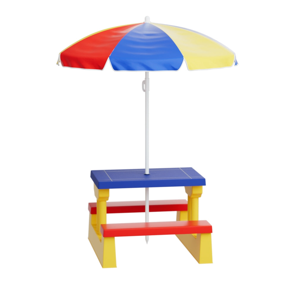 Kids Table and Chairs Set with Adjustable Umbrella – Multicolour, Indoor & Outdoor