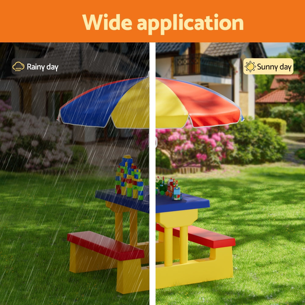 Kids Table and Chairs Set with Adjustable Umbrella – Multicolour, Indoor & Outdoor