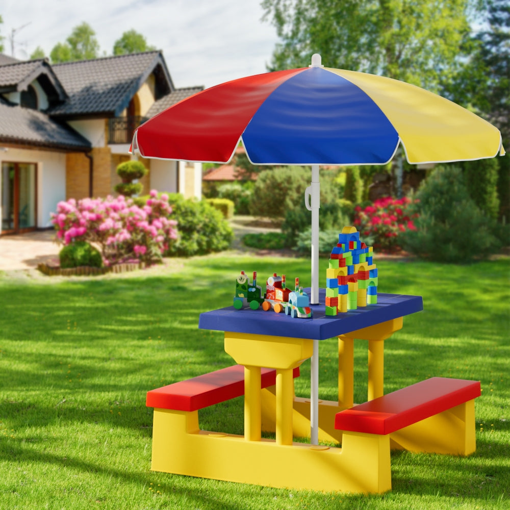 Kids Table and Chairs Set with Adjustable Umbrella – Multicolour, Indoor & Outdoor