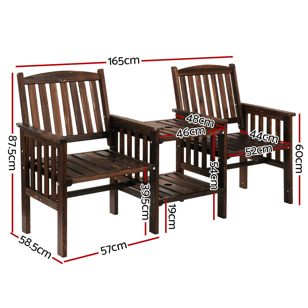Outdoor Garden Loveseat Bench with Table – Charcoal Fir Wood Patio Furniture