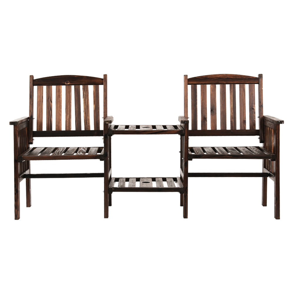 Outdoor Garden Loveseat Bench with Table – Charcoal Fir Wood Patio Furniture