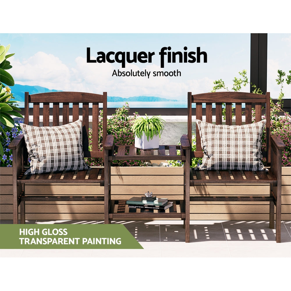 Outdoor Garden Loveseat Bench with Table – Charcoal Fir Wood Patio Furniture