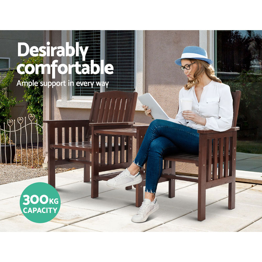 Outdoor Garden Loveseat Bench with Table – Charcoal Fir Wood Patio Furniture