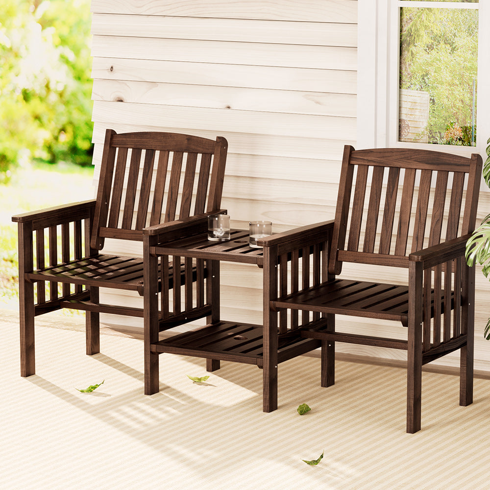 Outdoor Garden Loveseat Bench with Table – Charcoal Fir Wood Patio Furniture