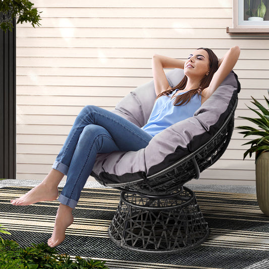 TWSC Outdoor Chairs Outdoor Furniture Papasan Chair Wicker Patio Garden Black