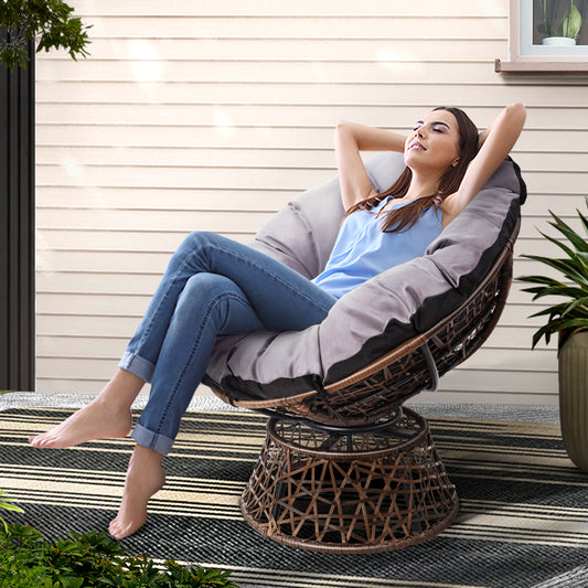 TWSC Outdoor Chairs Outdoor Furniture Papasan Chair Wicker Patio Garden Brown