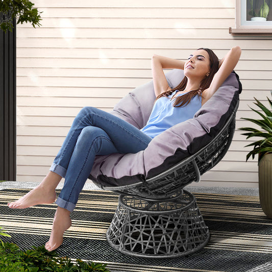 TWSC Outdoor Chairs Outdoor Furniture Papasan Chair Wicker Patio Garden Grey