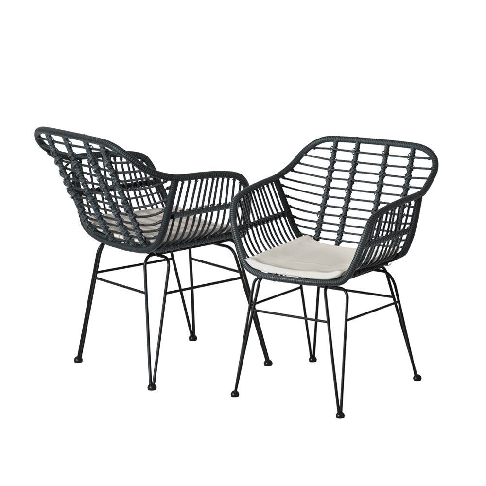 TWSC 3PC Outdoor Furniture Bistro Set Lounge Setting Table Chairs Cushion Patio Grey