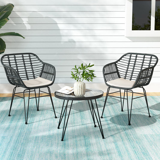 TWSC 3PC Outdoor Furniture Bistro Set Lounge Setting Table Chairs Cushion Patio Grey