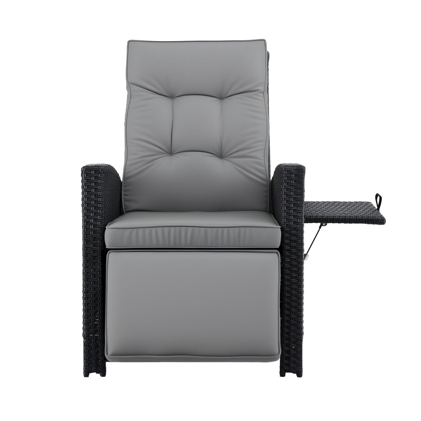 Outdoor Recliner Chair – Adjustable Wicker Lounger, Black