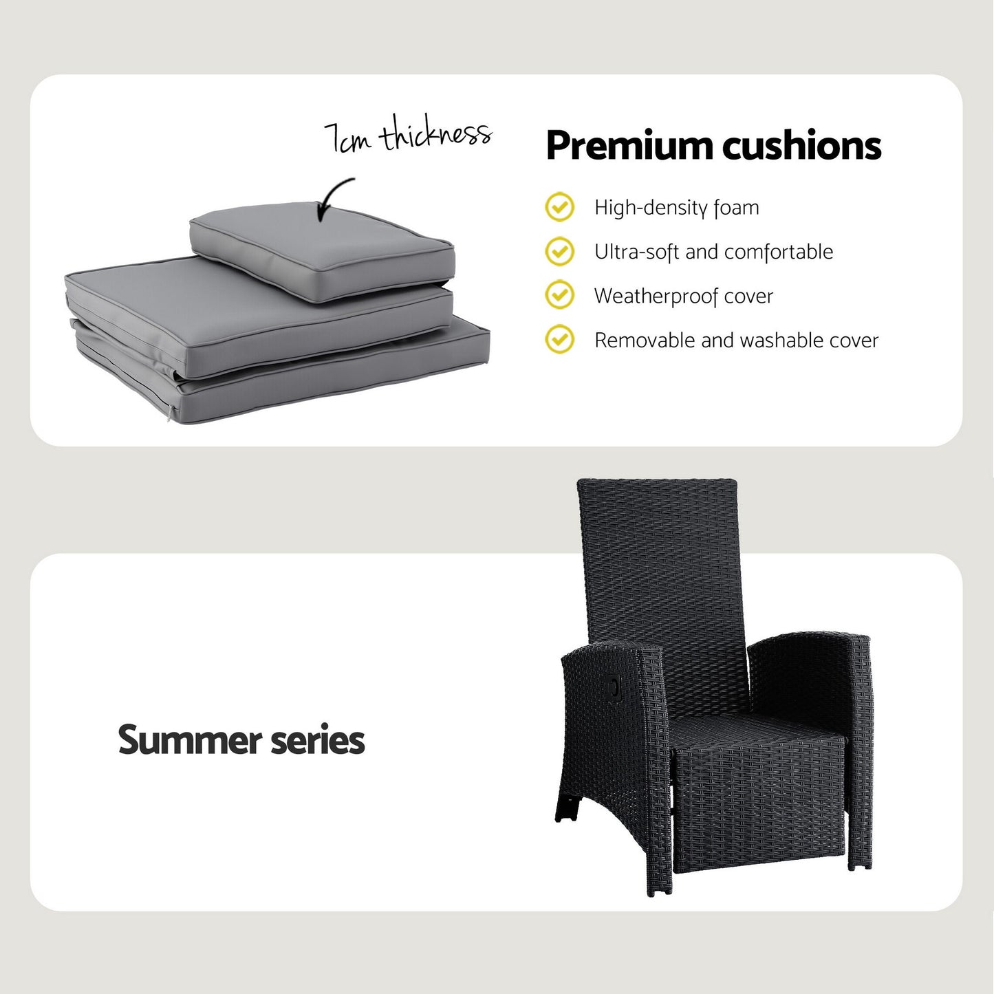Outdoor Recliner Chair – Adjustable Wicker Lounger, Black