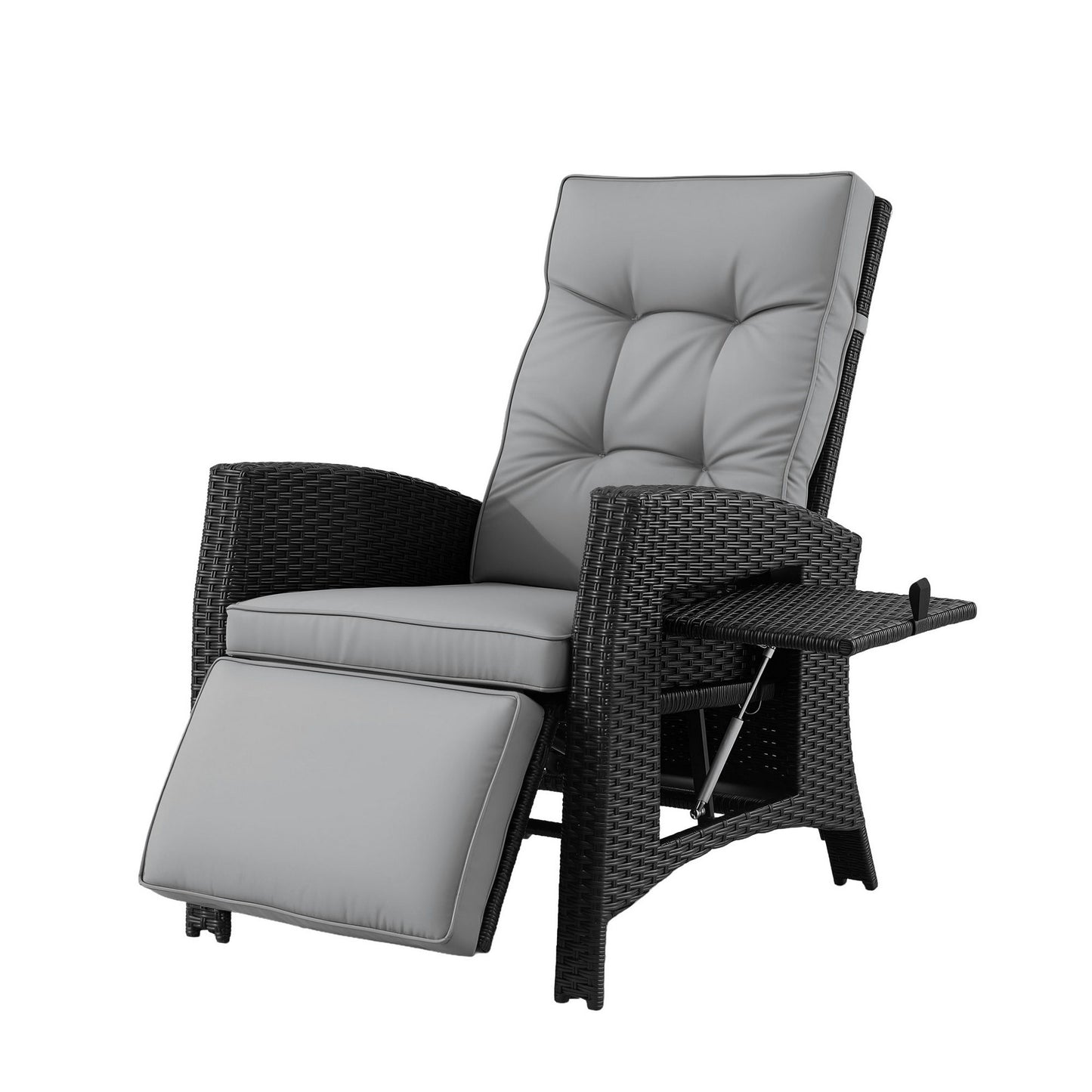 Outdoor Recliner Chair – Adjustable Wicker Lounger, Black