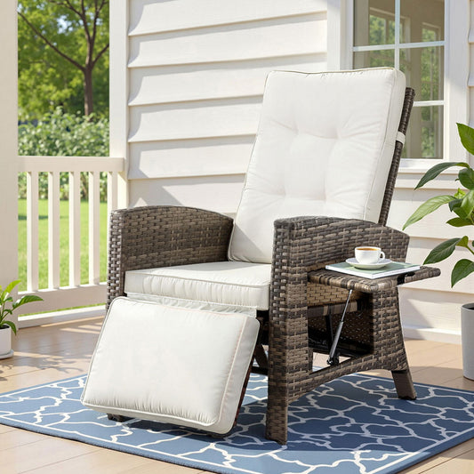 TWSC Outdoor Recliner Chairs Sun lounge Wicker Lounger Patio Furniture Adjustable Brown