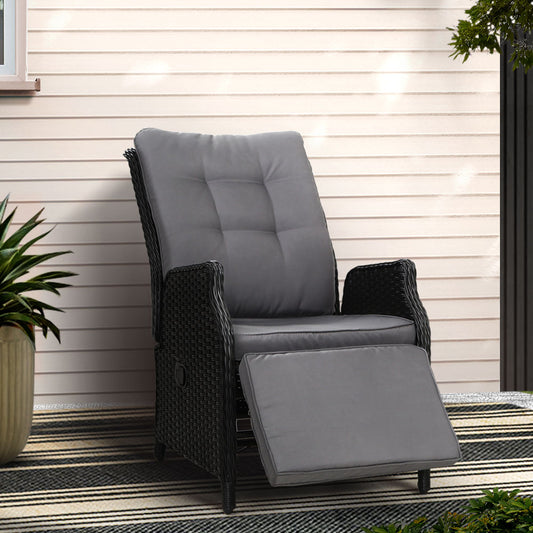 TWSC Recliner Chairs Sun lounge Wicker Lounger Outdoor Furniture Patio Adjustable Black