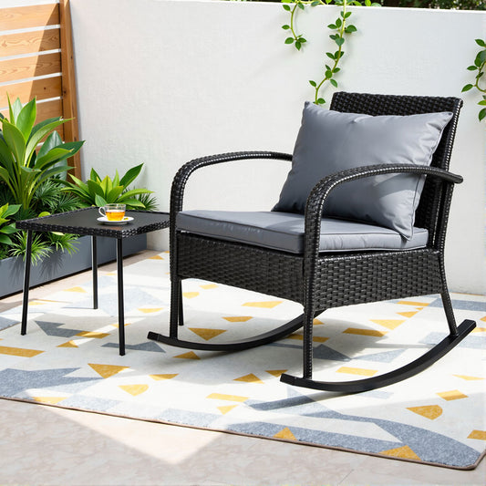 TWSC 2PC Rocking Chair Table Wicker Outdoor Furniture Patio Lounge Setting