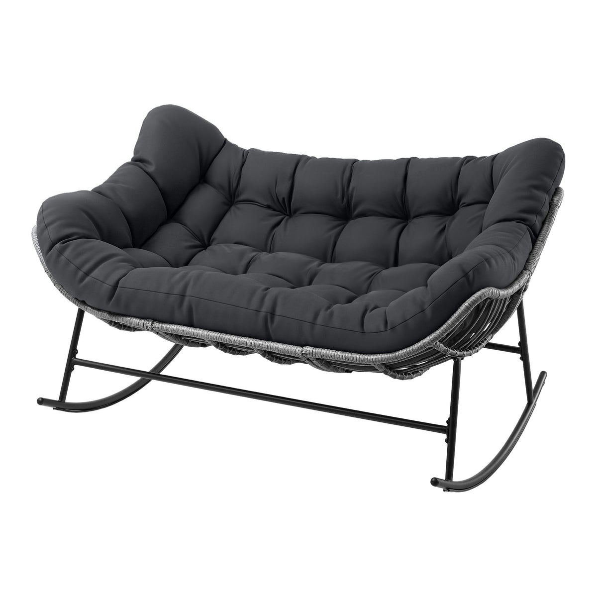 TWSC Outdoor Rocking Chair Loveseat Wicker 2 Seater Cushion Patio Furniture Grey