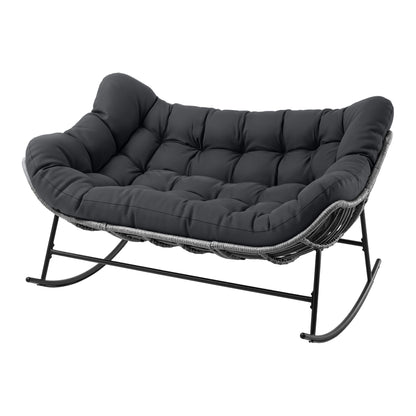 TWSC Outdoor Rocking Chair Loveseat Wicker 2 Seater Cushion Patio Furniture Grey