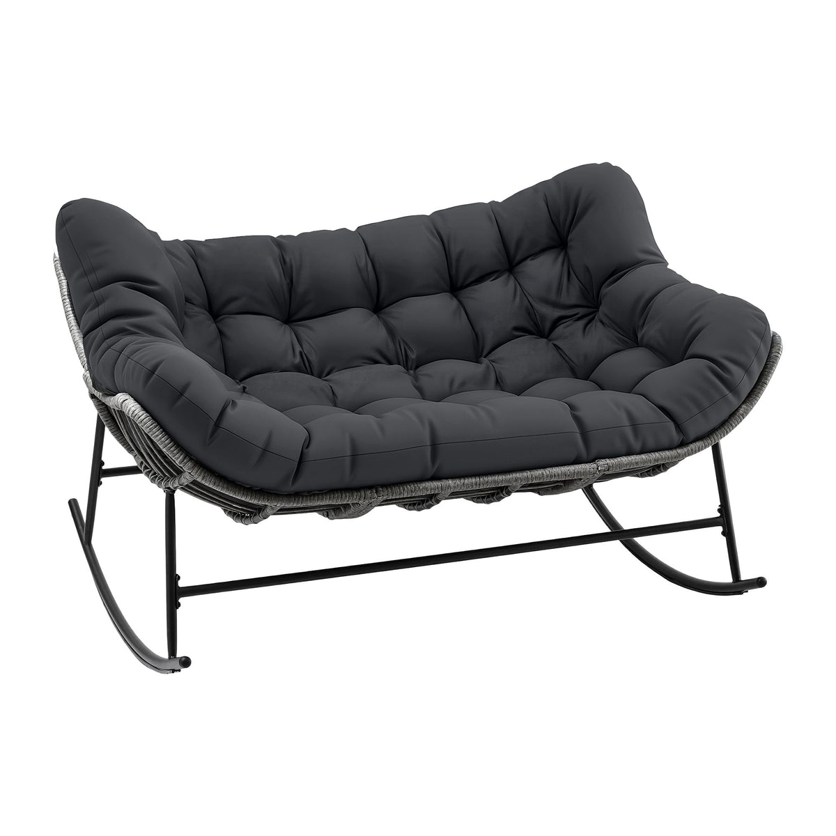 TWSC Outdoor Rocking Chair Loveseat Wicker 2 Seater Cushion Patio Furniture Grey