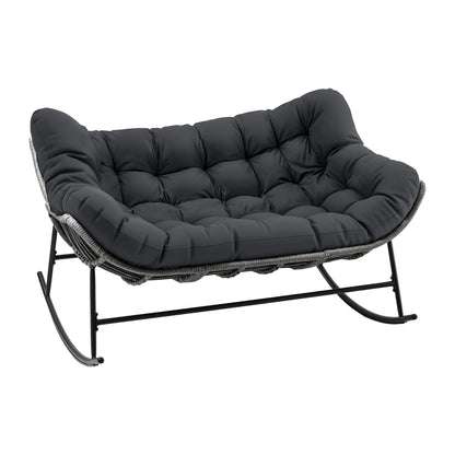 TWSC Outdoor Rocking Chair Loveseat Wicker 2 Seater Cushion Patio Furniture Grey