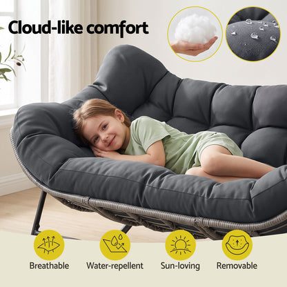 TWSC Outdoor Rocking Chair Loveseat Wicker 2 Seater Cushion Patio Furniture Grey