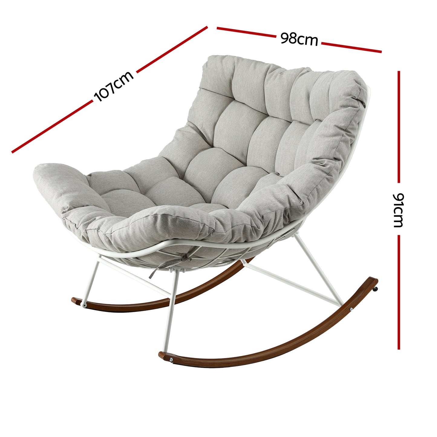 Outdoor Papasan Rocking Chair – White Steel Frame with Beige Cushion