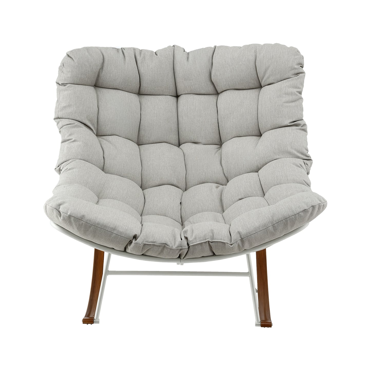 Outdoor Papasan Rocking Chair – White Steel Frame with Beige Cushion