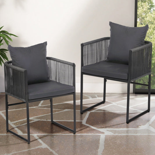 TWSC 2PC Outdoor Dining Chairs Woven Rope Chair Patio Furniture Garden Steel