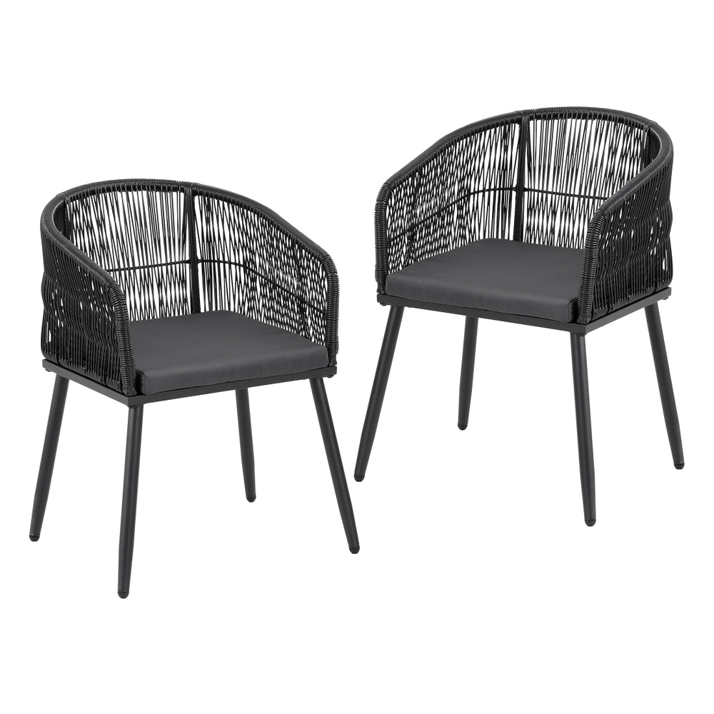 Outdoor Dining Chairs Set – Black Wicker, Steel Frame, Weather-Resistant