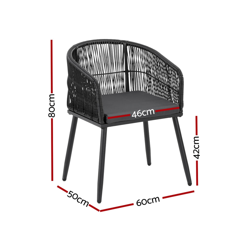 Outdoor Dining Chairs Set – Black Wicker, Steel Frame, Weather-Resistant