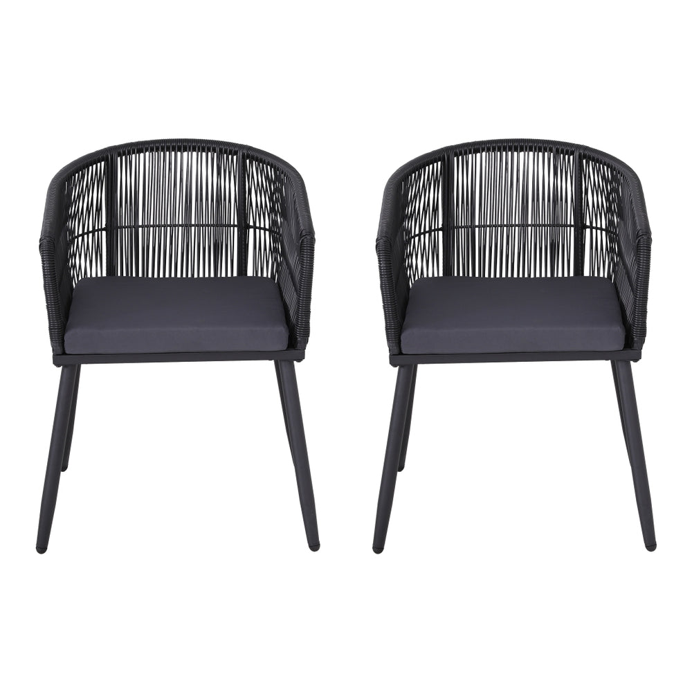 Outdoor Dining Chairs Set – Black Wicker, Steel Frame, Weather-Resistant