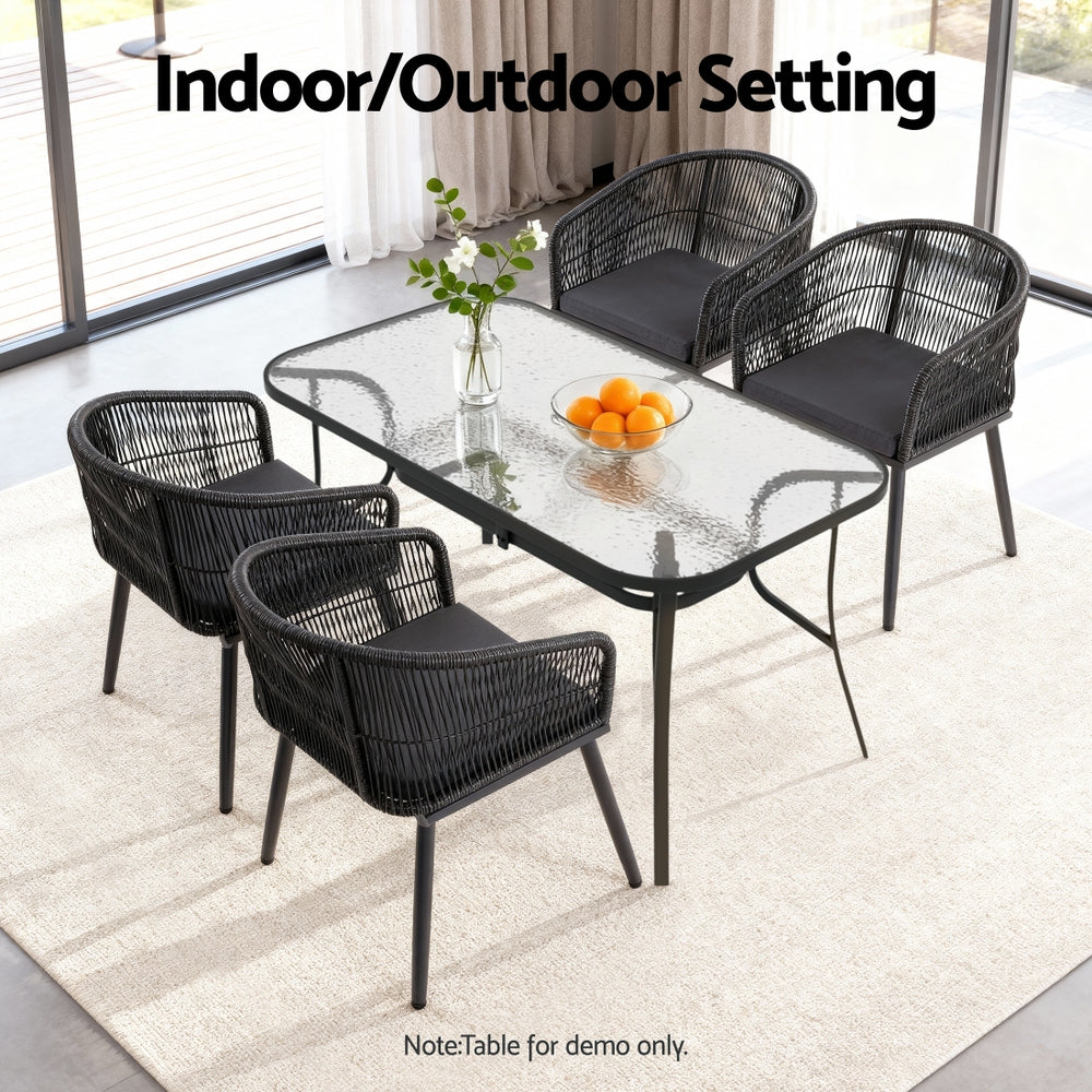 Outdoor Dining Chairs Set – Black Wicker, Steel Frame, Weather-Resistant